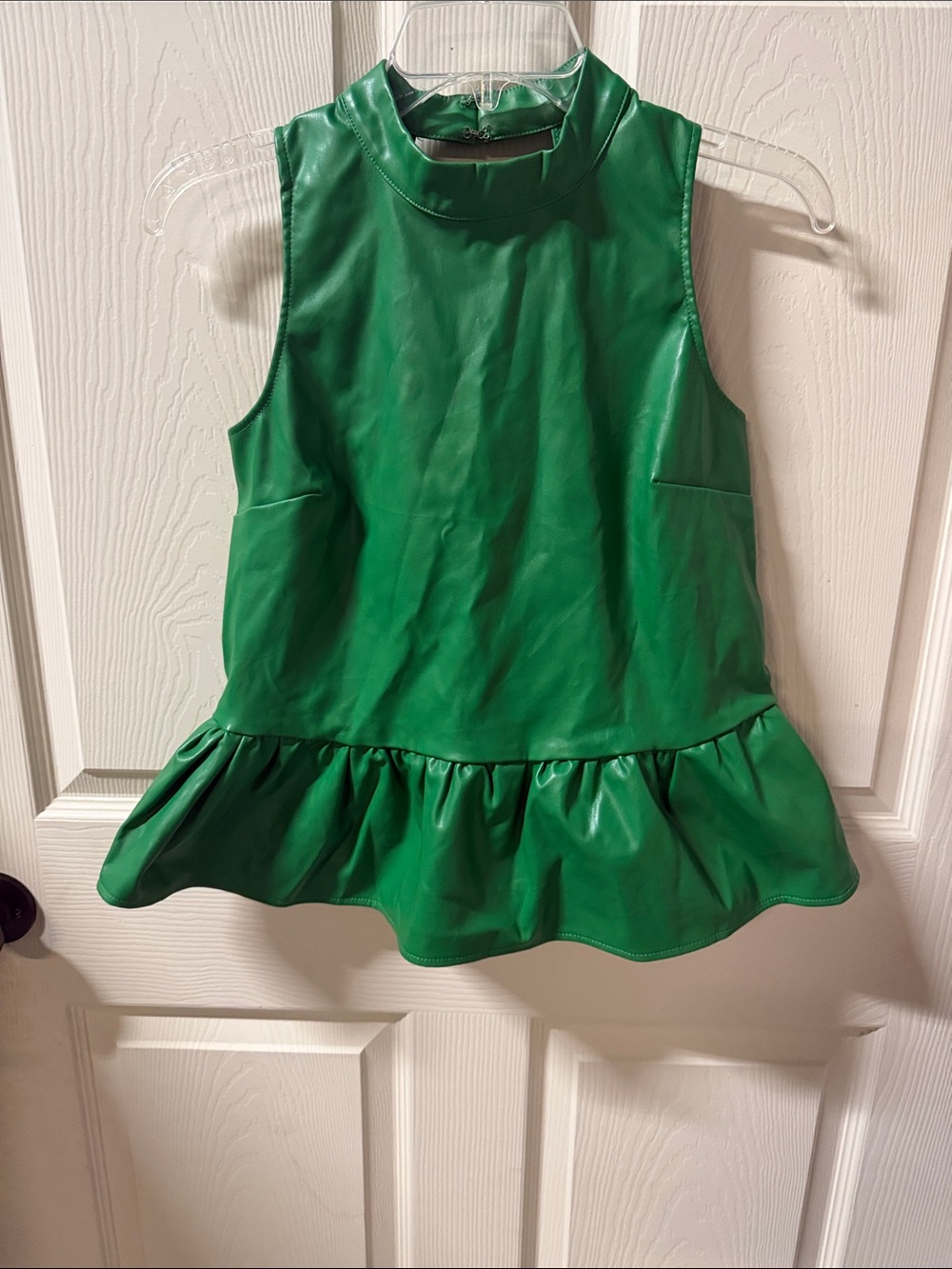 Green Faux Leather Peplum Tank Top